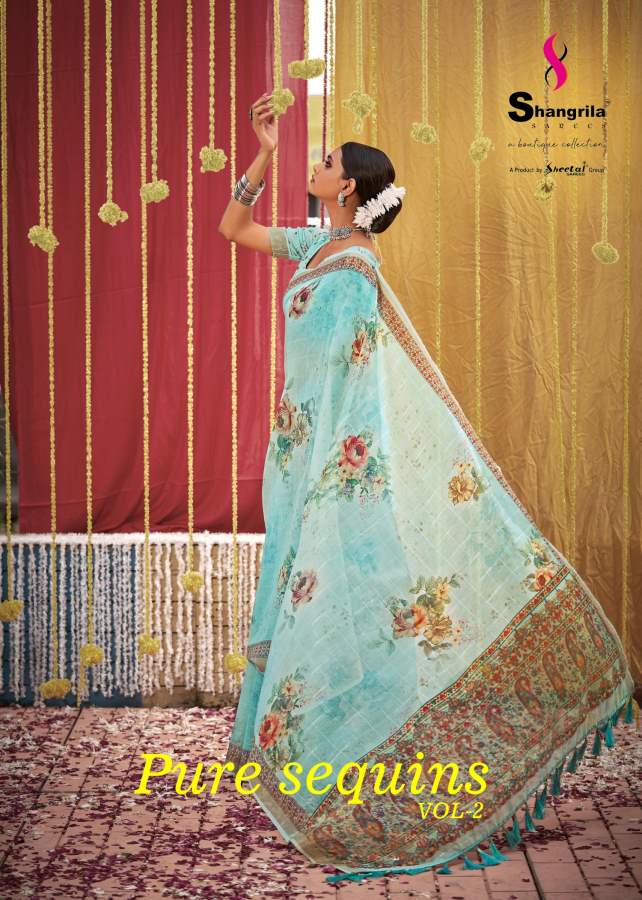 Shangrila Pure Sequins 2 New Festive Wear Linen Weaving Designer Saree Collection